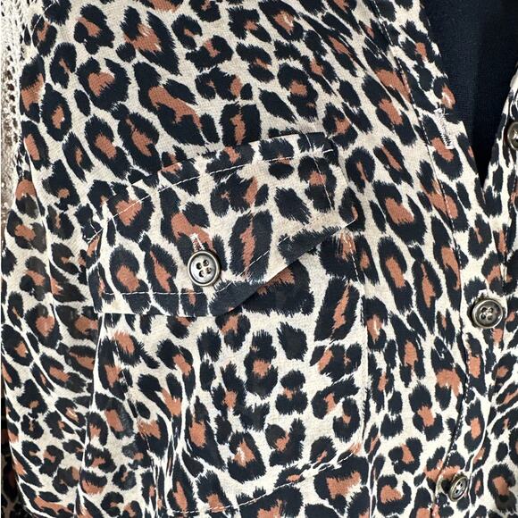 Shyanne Cheetah Print Lace Western Blouse Top Tie Front Roll Tab Sleeve Size XL - Picture 4 of 12
